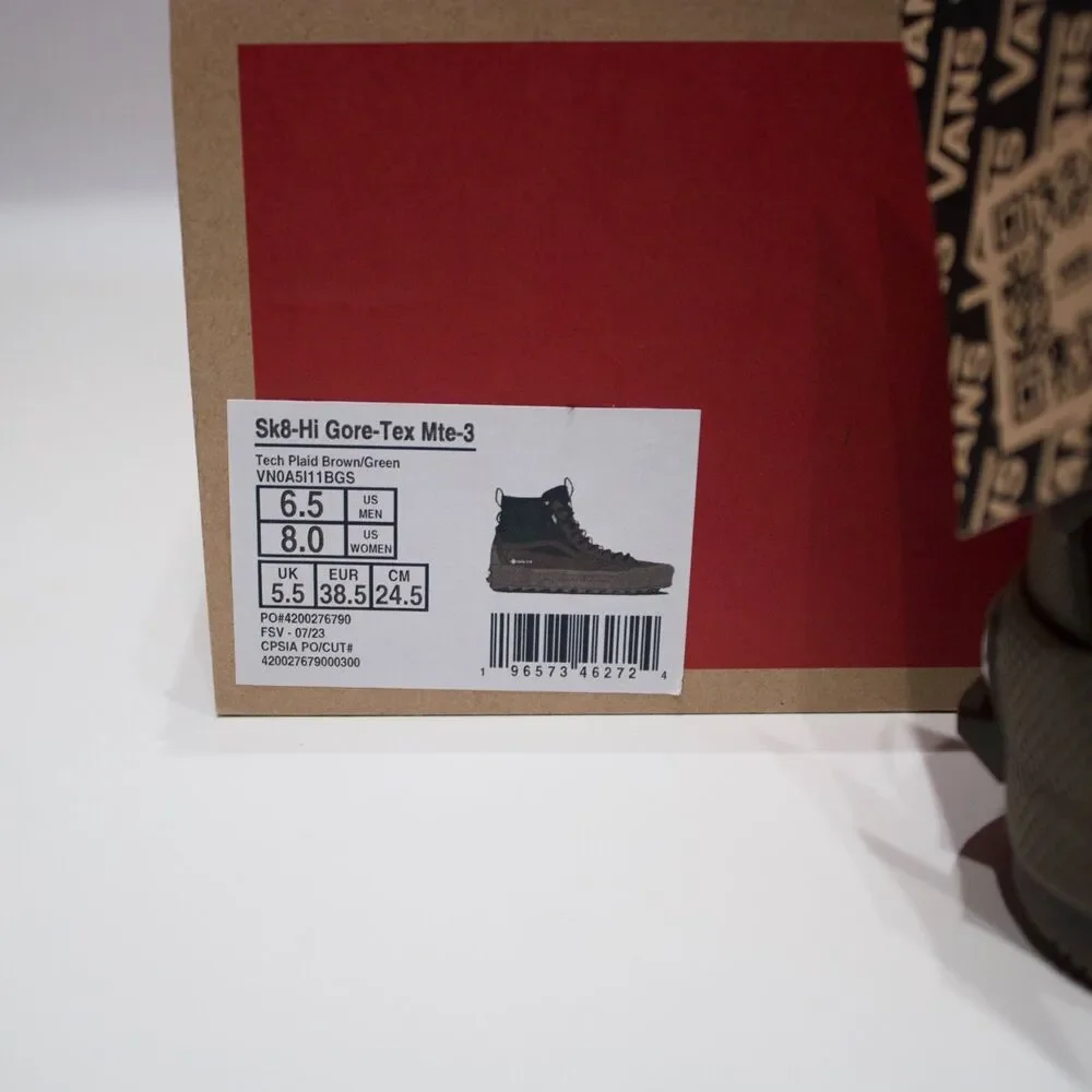 New w/Box Vans Sk8-Hi Gore-Tex MTE-3 Waterproof Plaid Green Women 8 (Men 6.5)